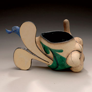 Malcolm Mobutu Smith, MocheSpoke Cloud Cup, 2005, Thrown and altered multi-fired porcelaneous-stoneware, slip and glaze