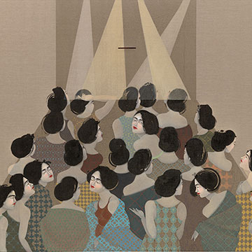 Hayv Kahraman, The Audience, 2018, Oil on linen, 73 x 97"