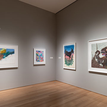 works by Rick Bartow, Madeline Gallucci, Davin Watne, and Wangechi Mutu